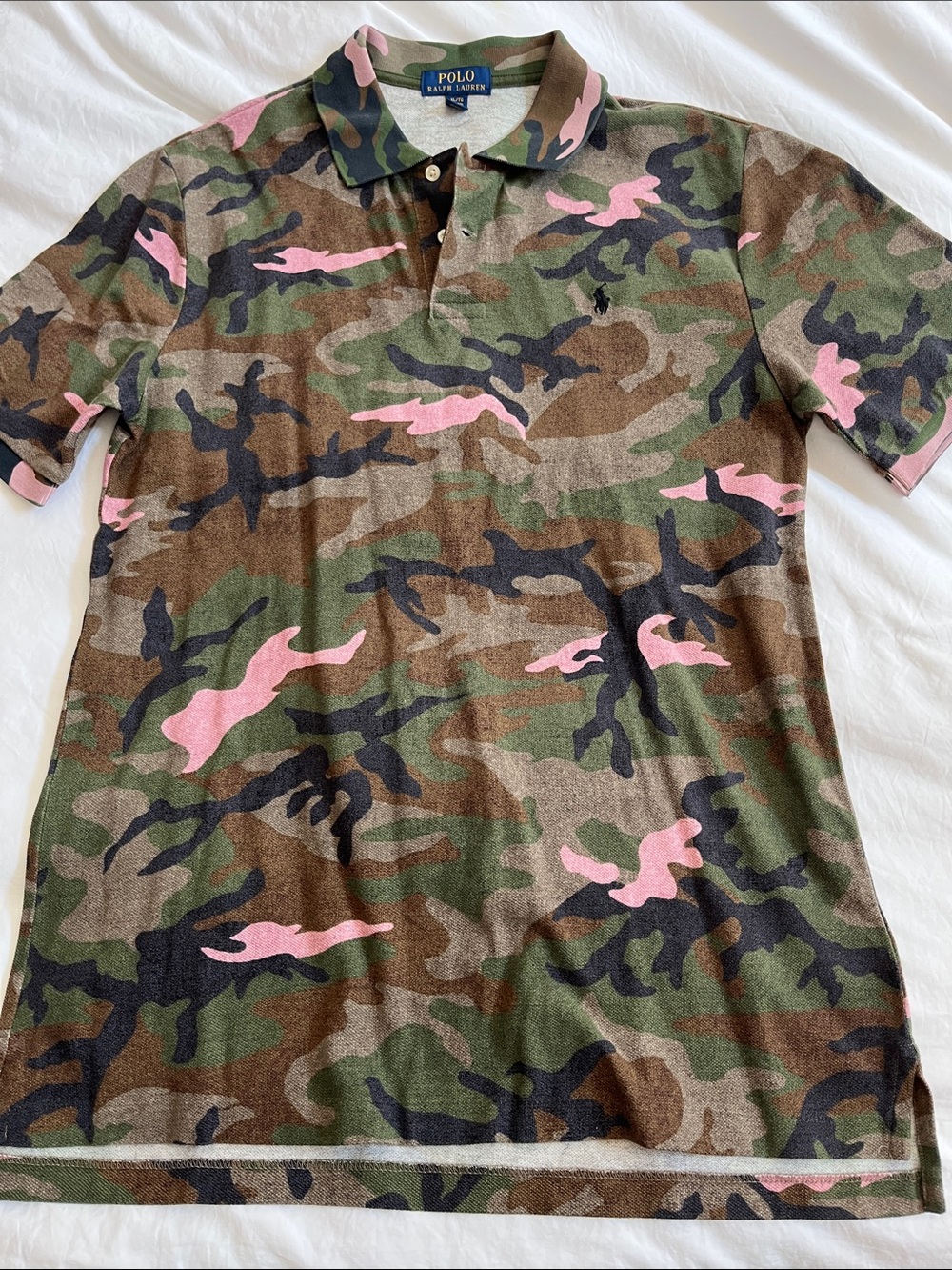 Boys Polo Ralph Lauren Camouflage printed collared quarter button shirt pink